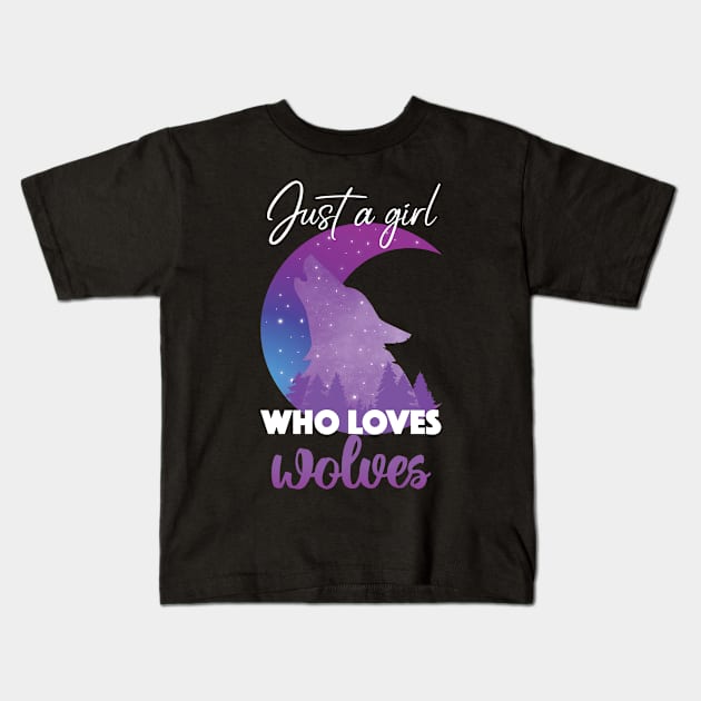 Just a Girl Who Loves Wolves Cute Wolf Lover Kids T-Shirt by superdupertees